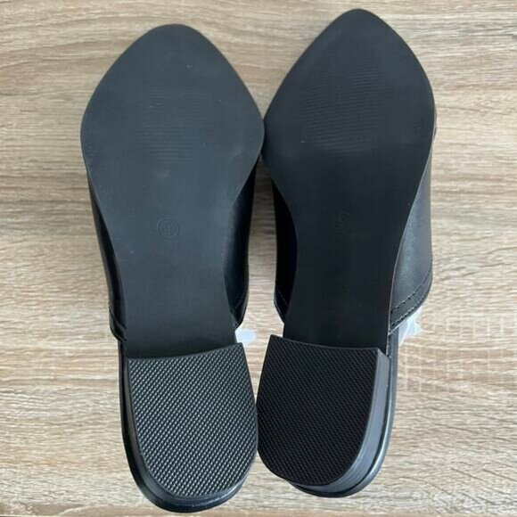 PiePieBuy Pointy Toe Mules Slip On Black Low Heel 9 NIB - Picture 6 of 8